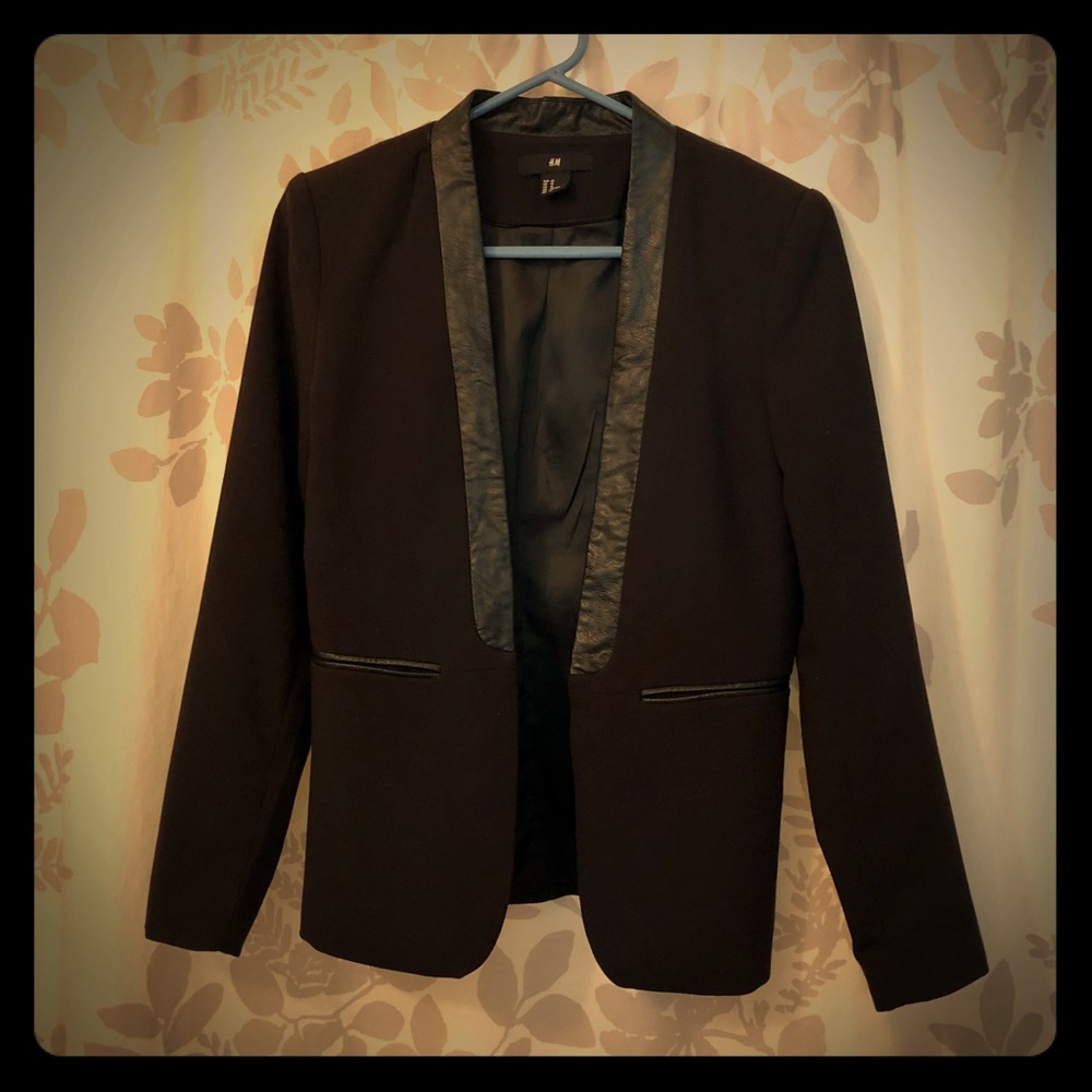 Black blazer with faux leather trim
